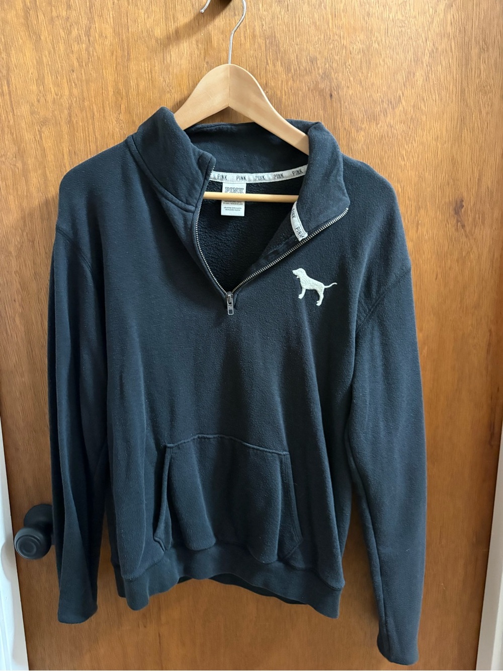 PINK Victoria's Secret Black Quarter-Zip Fleece Pullover